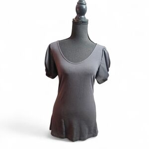 Express Charcoal Short Sleeve Top With Bow Tie Puff Sleeves Size Medium